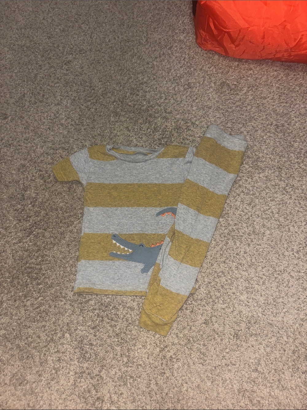 Carter's Gray and Mustard Striped Crocodile Pajama Set